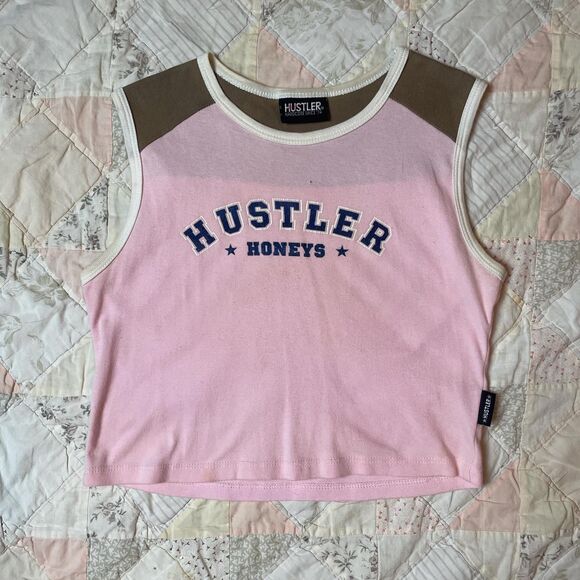 hustler hollywood vintage y2k pink and brown hustler honeys crop top medium - Picture 1 of 8